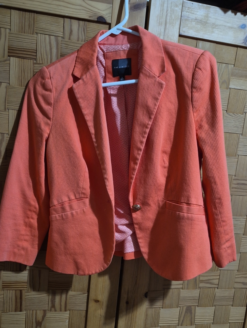 The Limited Coral-Orange Textured Single-Button Blazer